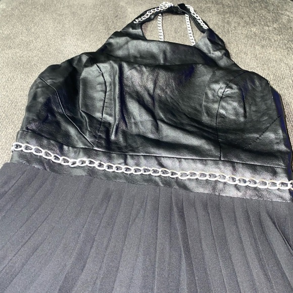 Halter maxi dress with leather top and chains with see through bottom and lining - Picture 3 of 10